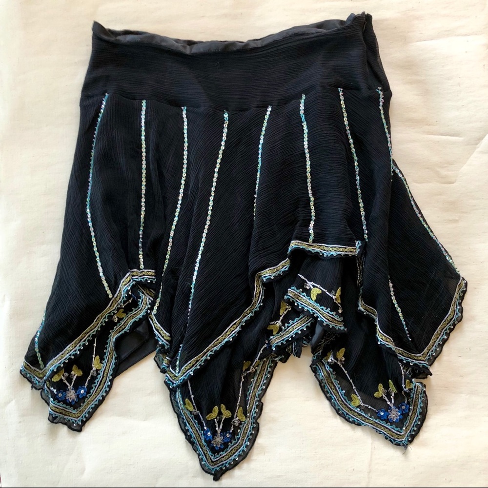 id/entity Silk Skirt Embroidered Kerchief Hem Sz10